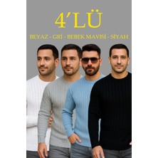 Giyim Center Erkek Fitilli Triko Bisiklet Yaka Kalın Kazak 4'lü Set Beyaz-Bebek Mavisi-Gri-Siyah