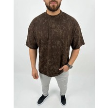 Giyim Center Erkek Premium Tişört Osy Yumuşak Dokulu Yıkamalı Oversize T-Shirt - Kahverengi