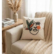 Home Art Paris Soyut Sanat Figürlü Punch Nakışlı Dekoratif Kırlent Kılıfı - Nefes Alabilen Doğal Keten Kumaş Modern Yastık 40X40 cm Sadece Kılıf Gonderılır