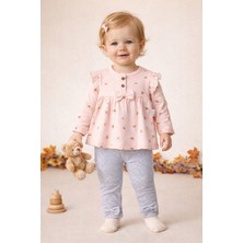 Asyaden Baby Kız Bebek 6/12 Ay Çiçekli Fiyonklu Alt Üst 2'li Takım