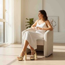 Foreversoles Gold Altın Platform Topuklu Kadın Ayakkabı Şık Abiye Sandalet