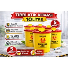 AyrStore Tıbbi Atık Kovası 10 Litre 5 Adet Kapaklı Tıbbi Atık Kutusu Enfekte Atık Kovası Seti