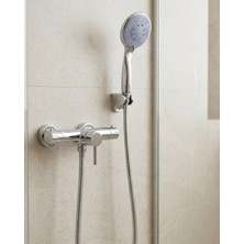 AyrStore Mavi 4 Fonksiyonlu El Duşu Başlığı Seti Spiral Hortum ve Duş Askısı