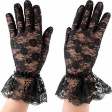 AyrStore Siyah Güpürlü Dantel Eldiven Kısa – Vintage Zarif Kadın Eldiveni