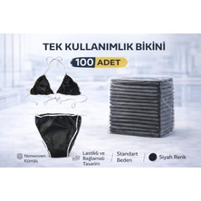 AyrStore Tek Kullanımlık Bikini 100 Adet Nonwoven Kumaş Siyah Lastikli ve Bağlamalı Standart Beden