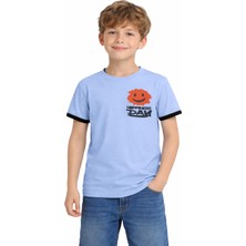 Barkod Kids Erkek Çocuk Önü Sırtı Happines Day Yazılı Emoji Desenli Mavi Renk Tişört