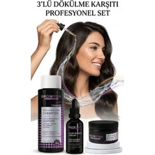Growpink Dökülme Karşıtı Saç Bakım Seti - Şampuan 400ml + Serum 50ml + Maske | Biotin & Kafein Etkili Güçlendirici Set