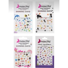 Nascita 4'lü Tırnak Sticker Seti | Nail Art Yapıştırma (Kedi, Deniz, Tatlı, Çiçek) Kolay Uygulama