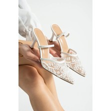 Felisya Butik Zarif Dantelli Topuklu Terlik – Şeffaf ve Taş Detaylı Kadın Ayakkabı (7cm)