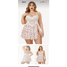 Felisya Butik Dantel Dekolteli Büyük Beden Gecelik Tanga Takım