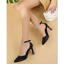 Felisya Butik Siyah Saten Bilekten Taş Detaylı Abiye Stiletto Kadın Topuklu Ayakkabı