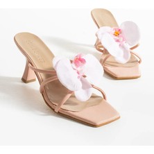 Felisya Butik Arlis Pembe Orkide Detay Kadın Topuklu Terlik