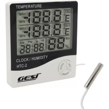 AyrStore Gesi Htc-2 Dijital Ekranlı Isı ve Nem Ölçer Saat Alarm Dış Mekan Problu Termometre