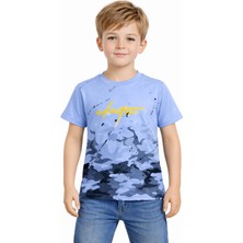 Barkod Kids Erkek Çocuk Adventure Yazılı Kamuflaj Desenli Mavi Renk Tişört