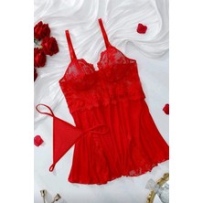 Felisya Butik Büyük Beden Yandan Dantelli Tül Gecelik Kulot Takım