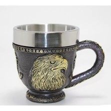 Pileli Store 3D Kabartmalı Kartal Büstü Paslanmaz Çelik Kupa Bardak
