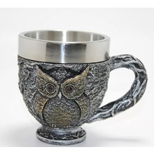 Pileli Store 3D Kabartmalı Baykuş Büstü Paslanmaz Çelik Kupa Bardak