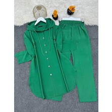 Modamorfo Metal Düğmeli Kapşonlu Pantolonlu Ikili Takım  -Yeşil