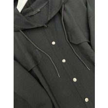 Modamorfo Metal Düğmeli Kapşonlu Pantolonlu Ikili Takım  -Siyah