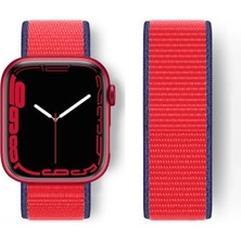 AyrStore Watch 38MM Hasırlı Cırtcırtlı Kordon - Lacivert-Kırmızı
