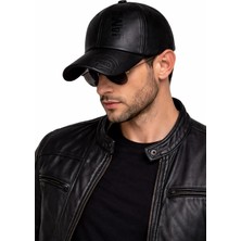 Valkyrie Erkek Siyah Deri Şapka Kavisli Siperlikli Ayarlanabilir Spor Günlük Baseball Cap