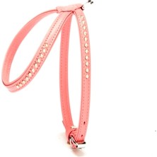 AyrStore Taşlı Deri Köpek Göğüs Tasması 1,2 x 21-30 cm Pembe