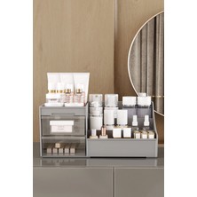 Pufwin Home Elegance Kozmetik Organizer (XL-35CM) Çekmeceli Masaüstü Makyaj Takı Parfüm Düzenleyici -Şeffaf Kapaklı