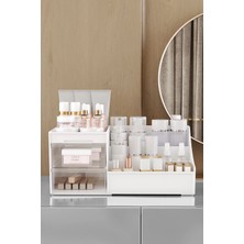 Pufwin Home Elegance Kozmetik Organizer (XL-35CM) Çekmeceli Masaüstü Makyaj Takı Parfüm Düzenleyici -Şeffaf Kapaklı