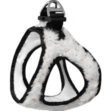 AyrStore Üç Kilitli Simli Peluş Kedi Köpek Göğüs Tasması 20-24 cm -Small Beyaz