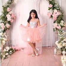Ahsenim Bebe Çiçek Fistolu Kuyruklu Kız Çocuk Abiye Elbise 5-10 Yaş