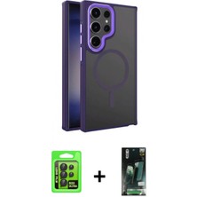 İlk El Grup Ieg™ Galaxy S23 Ultra Yörünge Klasik - Şeffaf 360 Full Body Arka Koruyucu + Siyah Raze Metal Kamera Lens