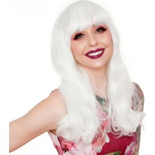 Skygo Beyaz Renk Kahküllü Dalgalı Uzun Parti Peruğu