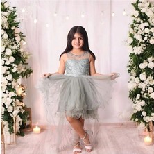 Ahsenim Bebe Çiçek Fistolu Kuyruklu Kız Çocuk Abiye Elbise 5-10 Yaş
