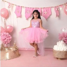 Ahsenim Bebe Çiçek Fistolu Kuyruklu Kız Çocuk Abiye Elbise 5-10 Yaş