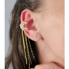 Çoklu Sallantılı Yıldız Detay Gold Earcuff Kıkırdakküpe