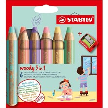 Stabilo Woody 3İn1 Pastel Kuru Boya Kalemi 6 Ren + Kalemtıraş 8806-3