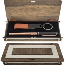 Skygo Ahşap Kutulu Bakır Kalem Anahtarlık Set