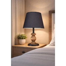 Dede Avize Mimbre Siyah Abajur Doğal Ahşaplı Siyah Abajur Şapkalı