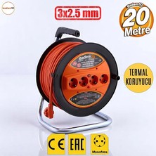 AyrStore Makaralı Uzatma Kablosu 3x2.5 mm 20 Metre Plastik Seyyar Makara 4 Prizli Monofaze Termal Sigortalı