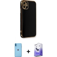 İlk El Grup Ieg™ iPhone 11 Kılıf Yankı Serisi - Siyah Bilvis 5in1 5d Magic Hayalet Cam Ekran Koruyucu + Mavi Neon Fosforlu Kamera Lens