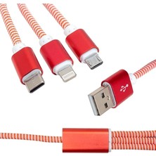 AyrStore Mıcro Usb/type-C/lıghtnıng 2.1A Metal 1.2 Metre Şarj ve Data Kablosu