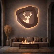 Ledli Geyik Duvar Dekoru 50 x 45 cm Ahşap 3D Ev, Ofis, Çocuk Odası Dekorasyonu