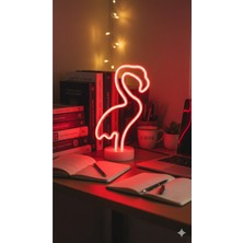 Led Level Flamingo Neon LED Kırmızı Gece Lambası Neon LED Işıklı Masa Lambası Dekoratif Aydınlatma Adabtörlü