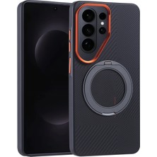 Galaxy S26 Ultra Kılıf M-Safe Şarj Özellikli Karbon Fiber Görünümlü Redclick Standlı Troy Kapak