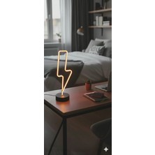 Led Level Şimşek Neon LED Beyaz Gece Lambası Neon LED Işıklı Masa Lambası Dekoratif Aydınlatma Adabtörlü