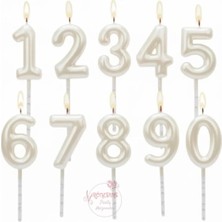 Rönesans Parti Beyaz Renk Doğum Günü Rakam Pasta Mumu Yaş-5