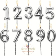 Best Parti Gümüş Renk Doğum Günü Rakam Pasta Mumu Yaş-4