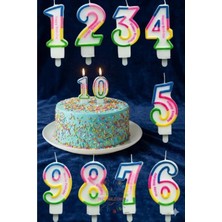 İstoç Parti Gökkuşağı Renk Doğum Günü Rakam Pasta Mumu Yaş-5