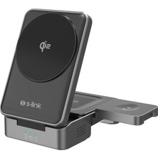S-Link Sw-Cwf116 Siyah Telefon Kulaklık Akıllı Saat 15W 3 İn 1 Magsafe Qi2 Kablosuz Şarj Cihazı