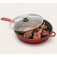 Sürel Demirdöküm Tava Cam Kapaklı 28 cm Kırmızı